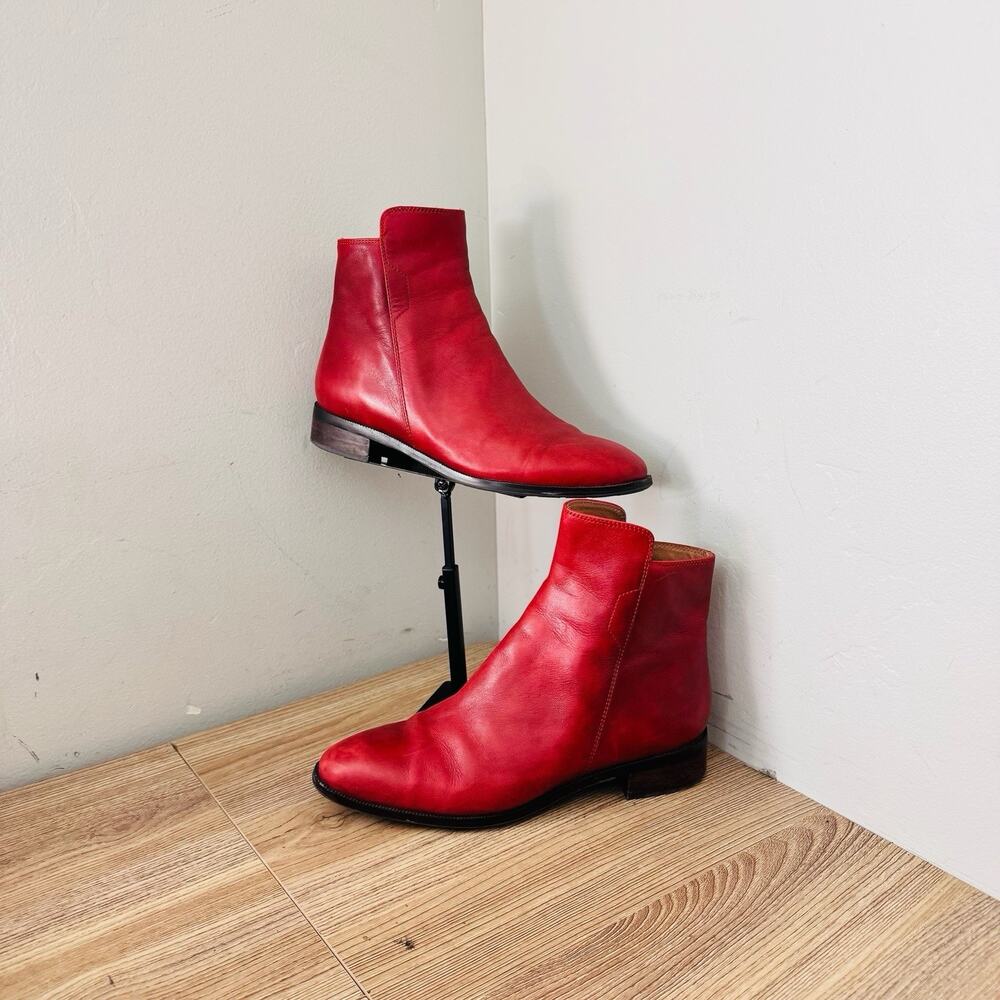 Chelsea Crew Black Label Red Leather Ankle Boots Women’s Size 6